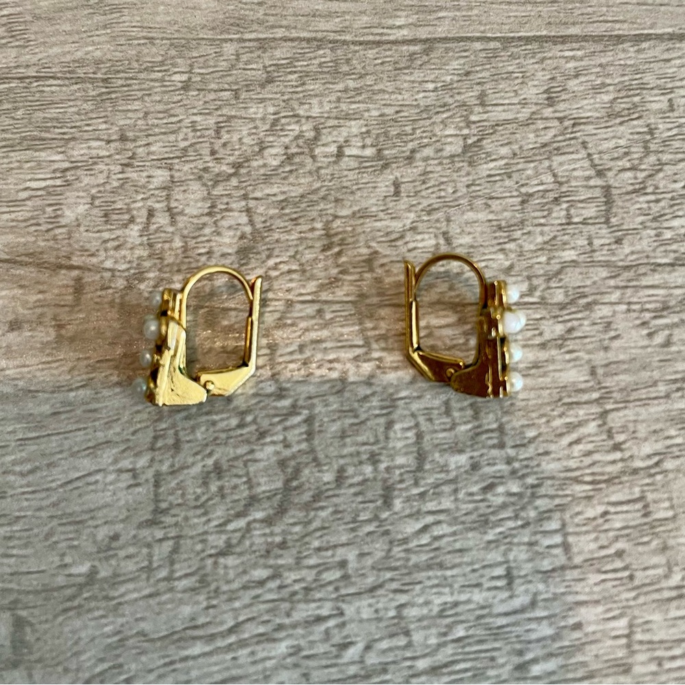 Dainty Gold & Pearl Cross Earrings - Picture 3 of 9